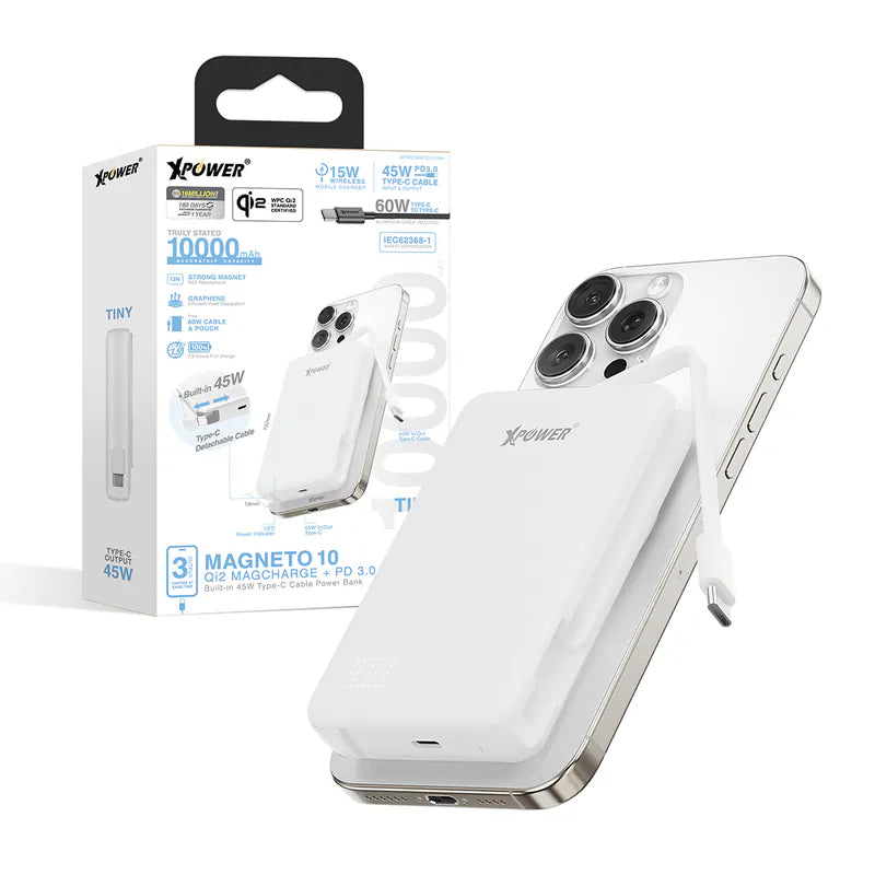 XPower MAGNETO 10 Qi2數顯 10000mAh 45W PD3.0 磁吸無線移動電源 - 香港行貨-DIGIBAL ONLINE