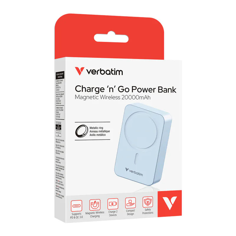 VERBATIM Charge 'n' Go 20000mAh 磁吸無線流動充電池 (WPB20) [香港行貨]-DIGIBAL ONLINE