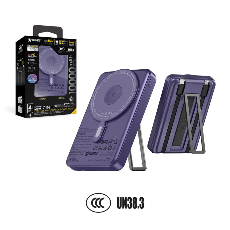 XPower M10R  (3C認證版) 7合1 10000mAh PD 3.0 雙內置線+磁吸無線移動電源連支架 [香港行貨]-DIGIBAL ONLINE