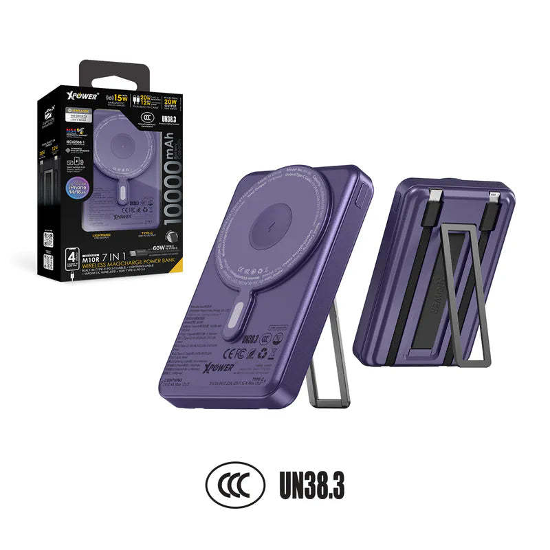XPower M10R  (3C認證版) 7合1 10000mAh PD 3.0 雙內置線+磁吸無線移動電源連支架 [香港行貨]-DIGIBAL ONLINE