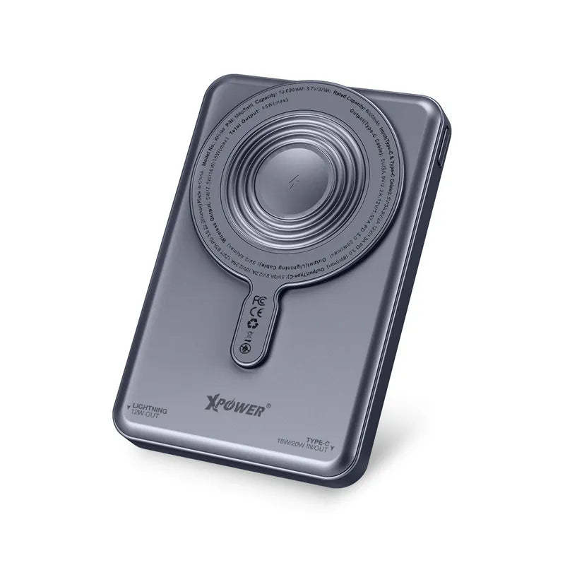 XPower MagSwift 10000mAh  7合1多功能數顯 Type-C PD/Lightning雙內置線+磁吸PD3.0無線移動電源 - [香港行貨]-DIGIBAL ONLINE