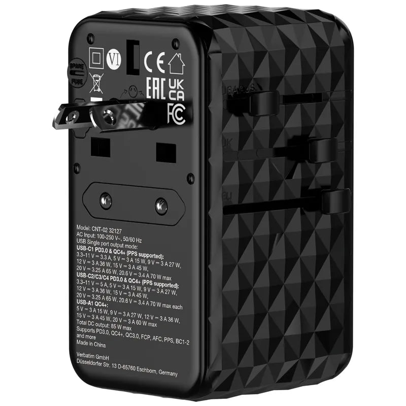 Verbatim Charge 'n' Travel Diamond 85W 通用旅行轉插連伸縮充電線 (CNT-02) - 32127  [香港行貨]-DIGIBAL ONLINE