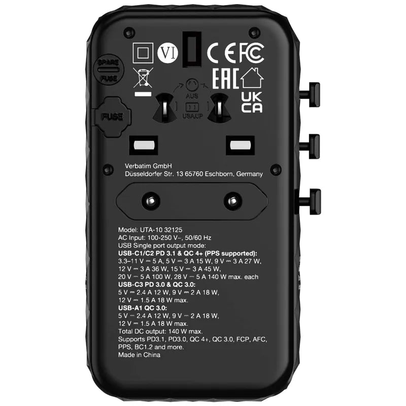 VERBATIM GaN III 140W 通用旅行轉插 - 32125 [香港行貨]-DIGIBAL ONLINE