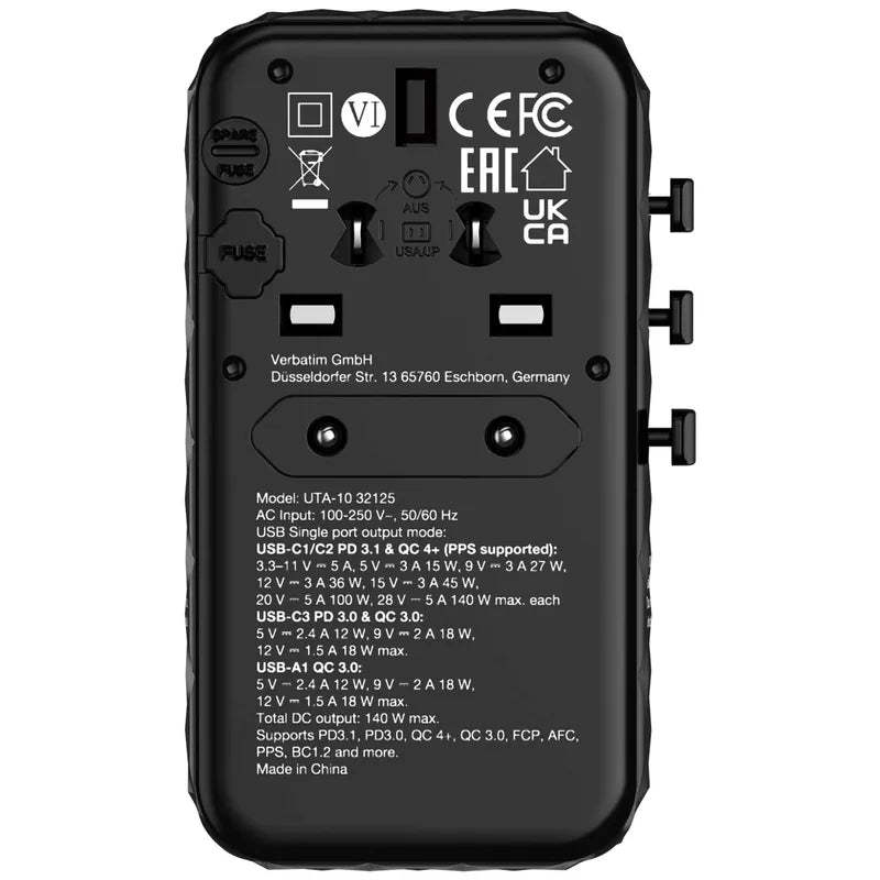 VERBATIM GaN III 140W 通用旅行轉插 - 32125 [香港行貨]-DIGIBAL ONLINE