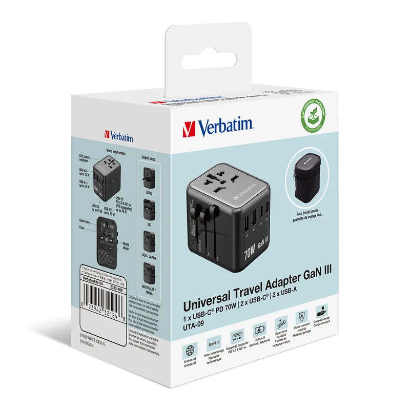 VERBATIM GaN III 70W 通用旅行轉插 [香港行貨]-DIGIBAL ONLINE