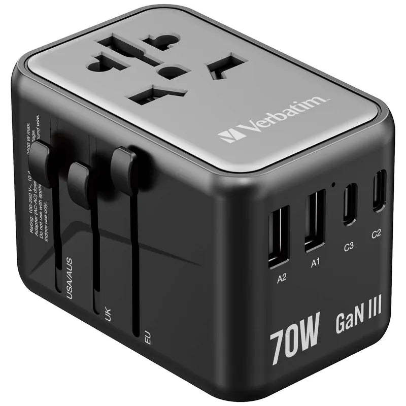 VERBATIM GaN III 70W 通用旅行轉插 [香港行貨]-DIGIBAL ONLINE