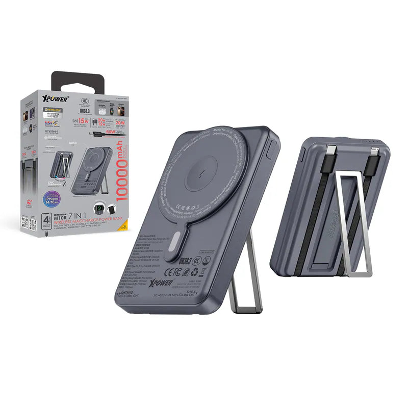 XPower M10R  (3C認證版) 7合1 10000mAh PD 3.0 雙內置線+磁吸無線移動電源連支架 [香港行貨]-DIGIBAL ONLINE