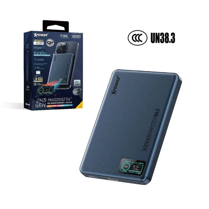 XPower MagDigita² 第2代 彩屏顯示10000mAh PD3.0+QI2 磁吸移動電源 (3C認證版)(鋁合金面)[香港行貨]-DIGIBAL ONLINE