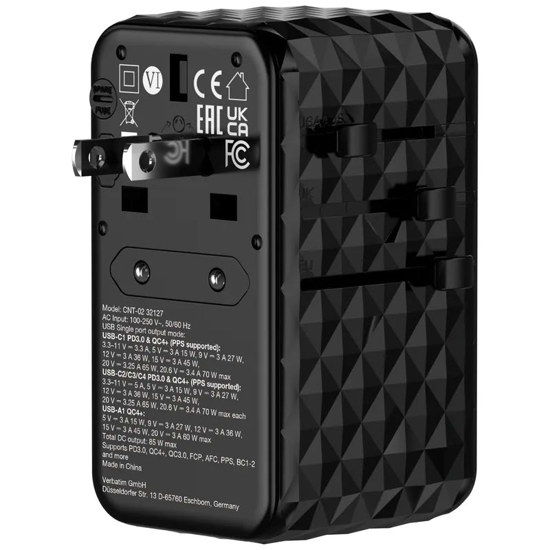 Verbatim Charge 'n' Travel Diamond 85W 通用旅行轉插連伸縮充電線 (CNT-02) - 32127  [香港行貨]-DIGIBAL ONLINE