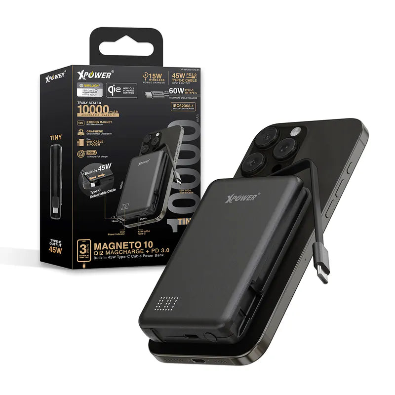 XPower MAGNETO 10 Qi2數顯 10000mAh 45W PD3.0 磁吸無線移動電源 - 香港行貨-DIGIBAL ONLINE