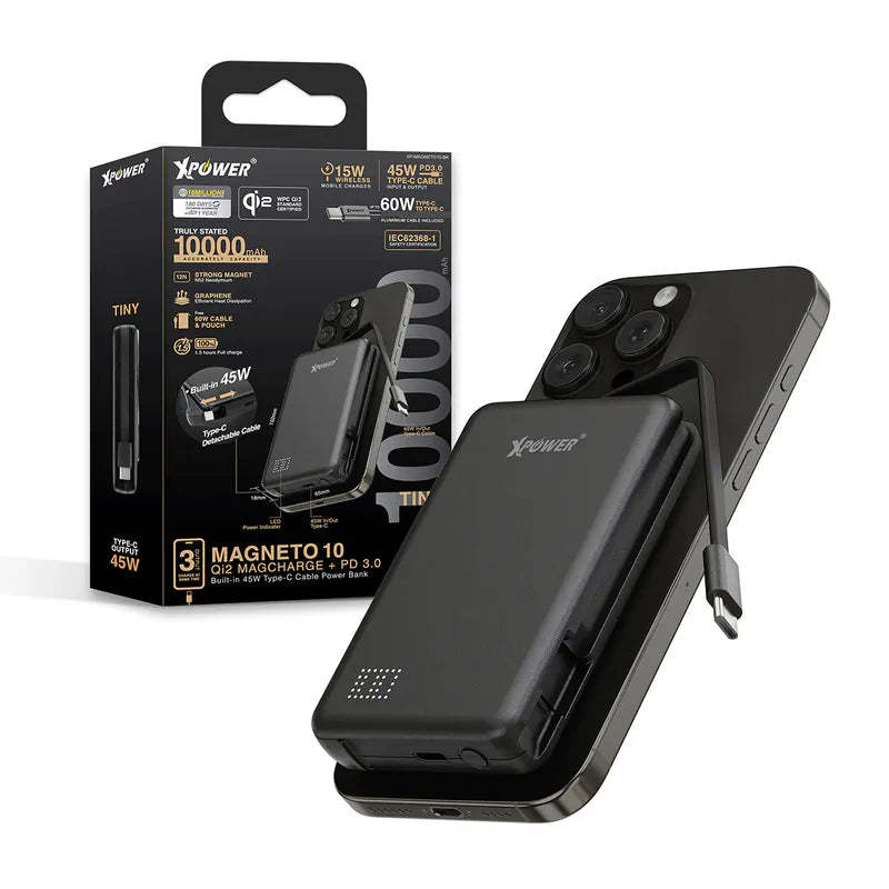 XPower MAGNETO 10 Qi2數顯 10000mAh 45W PD3.0 磁吸無線移動電源 - 香港行貨-DIGIBAL ONLINE