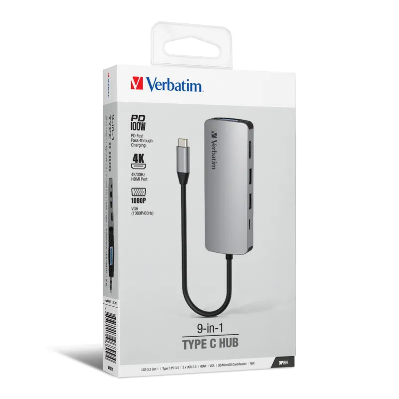 VERBATIM 9 合 1 Type C 功課擴展器 - 66899 [香港行貨]-DIGIBAL ONLINE