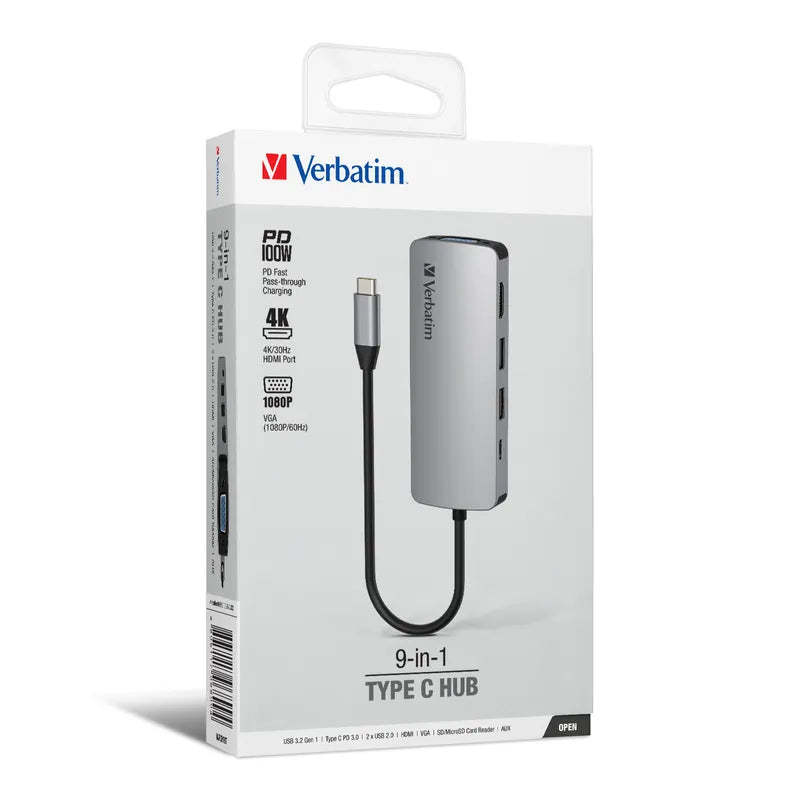 VERBATIM 9 合 1 Type C 功課擴展器 - 66899 [香港行貨]-DIGIBAL ONLINE