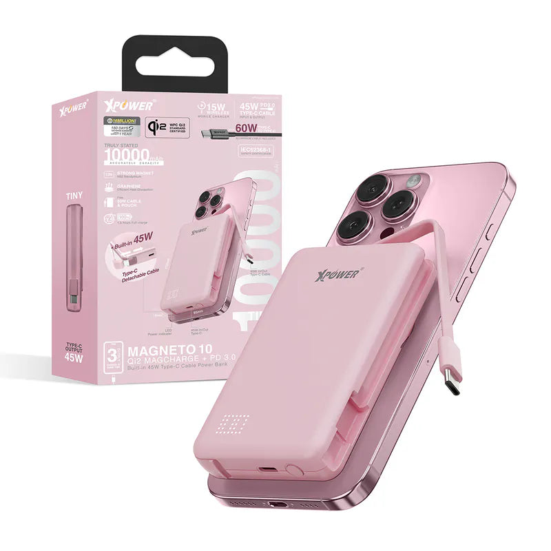 XPower MAGNETO 10 Qi2數顯 10000mAh 45W PD3.0 磁吸無線移動電源 - 香港行貨-DIGIBAL ONLINE