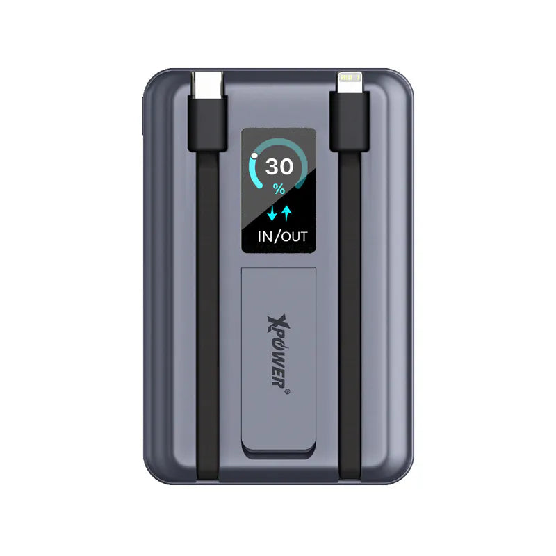 XPower MagSwift 10000mAh  7合1多功能數顯 Type-C PD/Lightning雙內置線+磁吸PD3.0無線移動電源 - [香港行貨]-DIGIBAL ONLINE