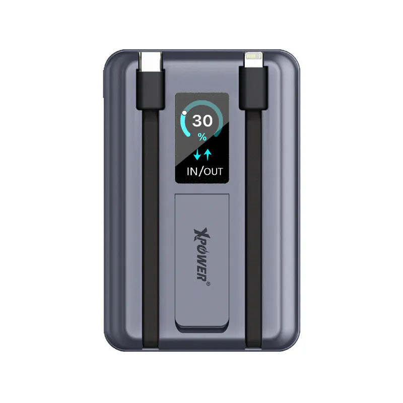 XPower MagSwift 10000mAh  7合1多功能數顯 Type-C PD/Lightning雙內置線+磁吸PD3.0無線移動電源 - [香港行貨]-DIGIBAL ONLINE