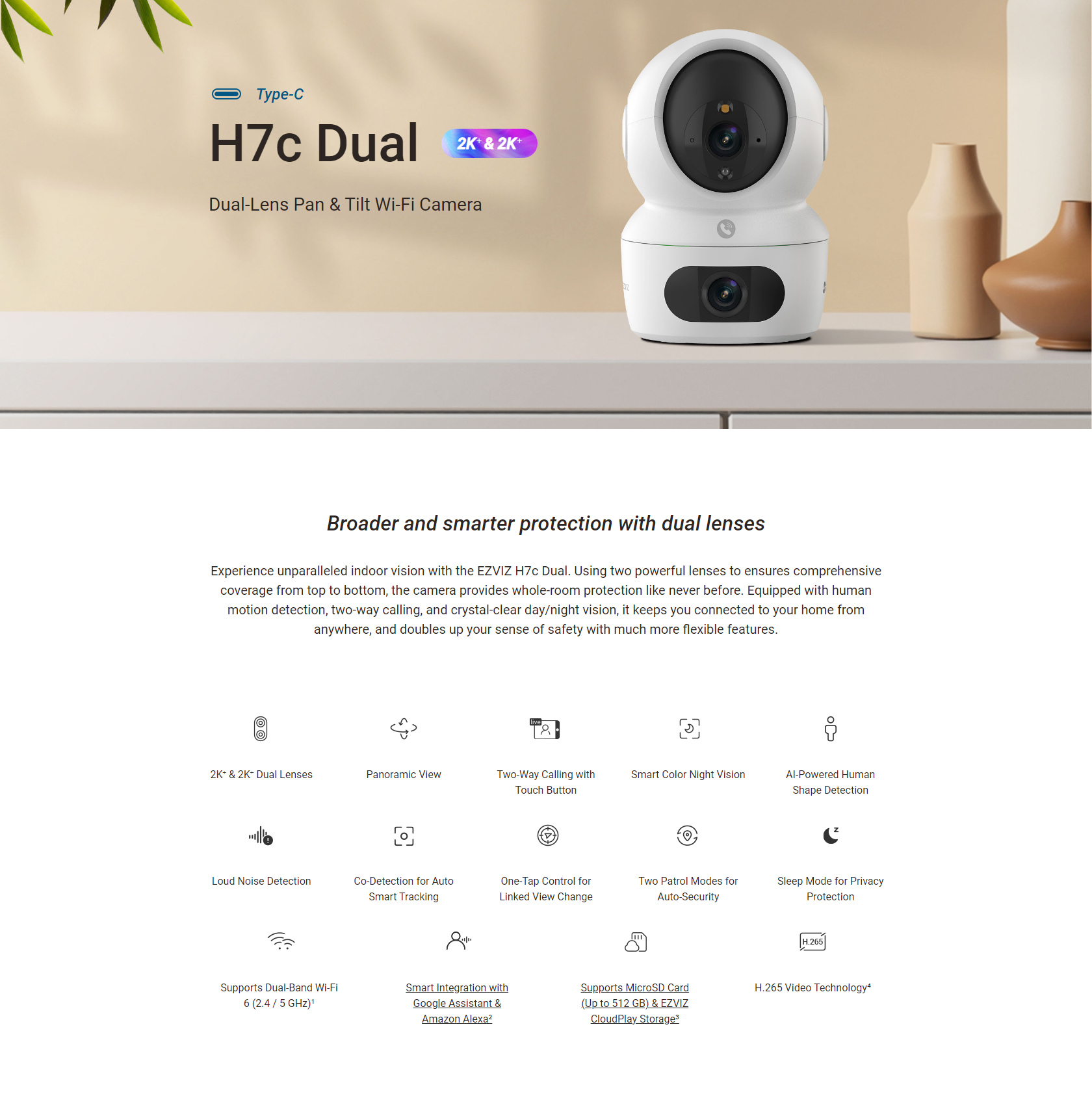EZVIZ H7C Dual                     DUAL LENS 360° 雲台智能攝錄機（CS-H7C-R100-8G44WF）[香港行貨]