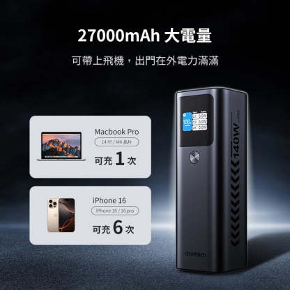 Choetech B670 27000mAh 數位顯示 PD140W 快充行動電源 智慧顯示電量 [一年保養]-DIGIBAL ONLINE