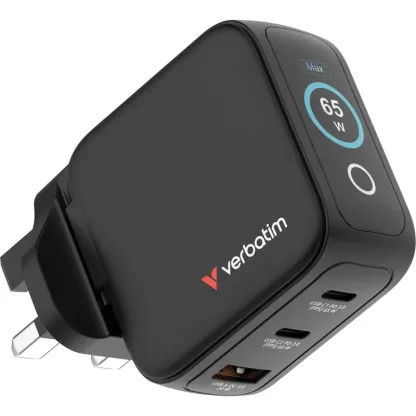 VERBATIM 65W迷你GaN牆式充電器(帶顯示屏+英規插頭) - 30246 [香港行貨]