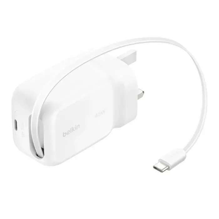 BELKIN UltraCharge 45W 可伸縮 GaN 牆身充電器 WCH023myWH 香港行貨