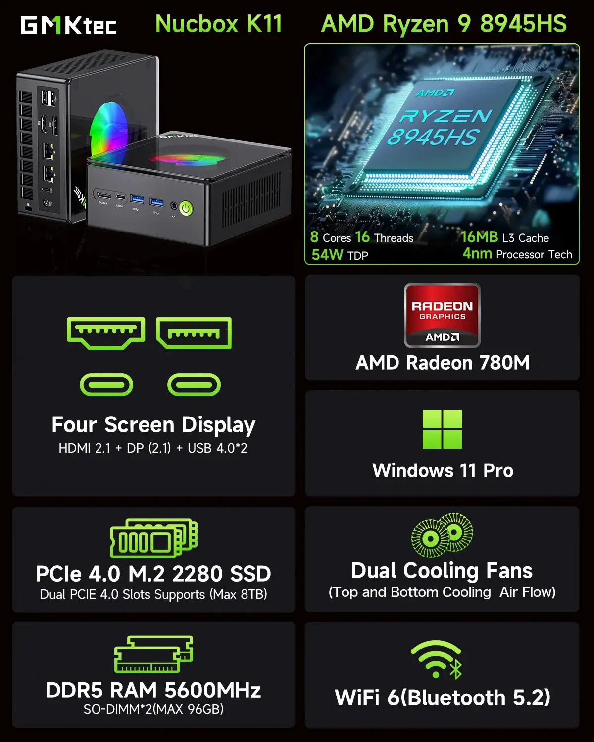 GMKTEC NucBox K11 AMD Ryzen 9 8945HS Mini PC (CS-GNBK11) [Hong Kong genuine product]