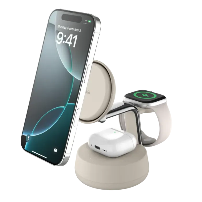 BELKIN UltraCharge Pro 3 合 1 Qi2 25W 磁吸充電座 沙色 WIZ040mySD 香港行貨