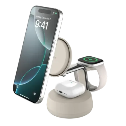 BELKIN UltraCharge Pro 3 合 1 Qi2 25W 磁吸充電座 沙色 WIZ040mySD 香港行貨