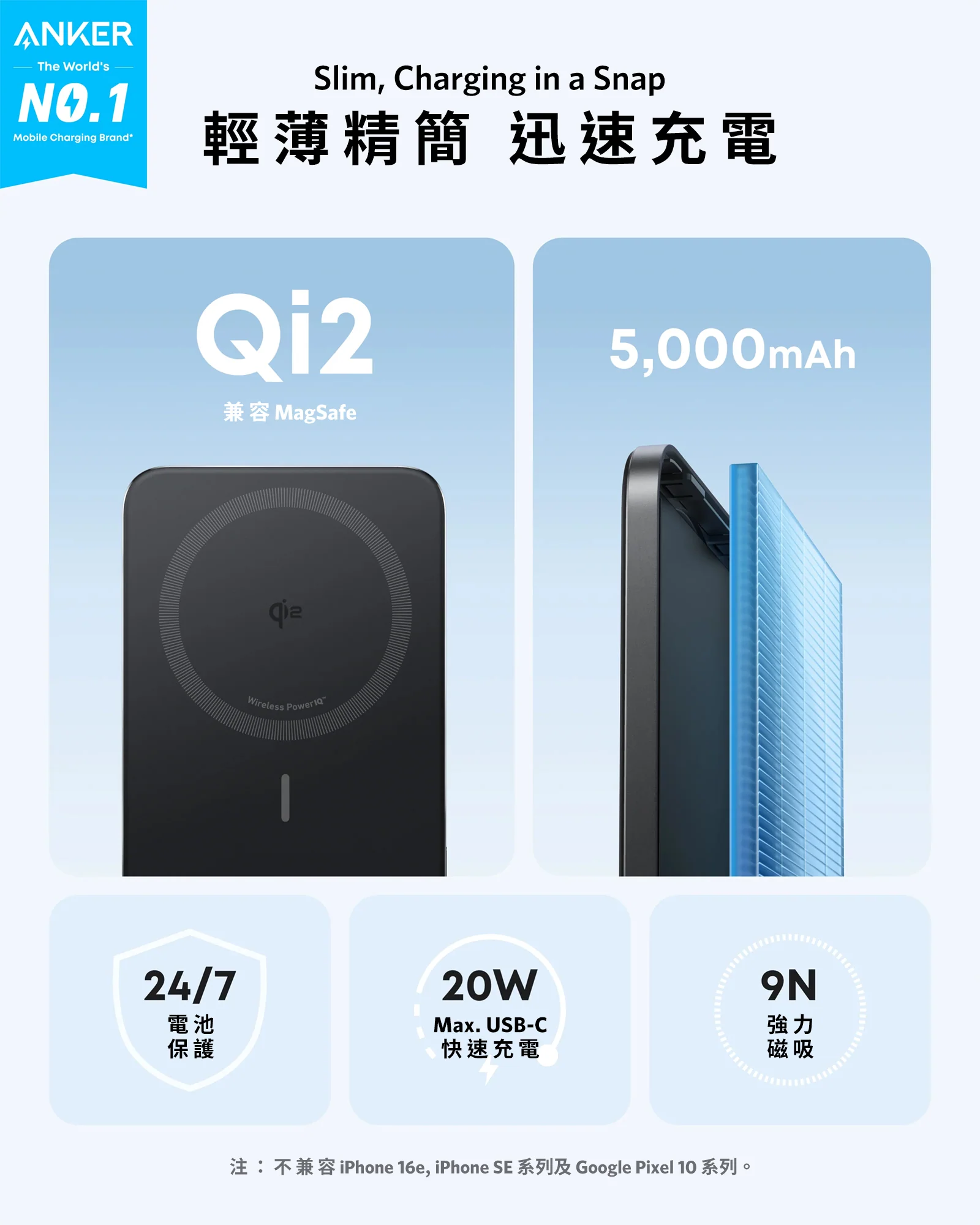 Anker Nano Power Bank (5K, MagGo, Slim) 5,000mAh 行動電源 [香港行貨 18個月保養]