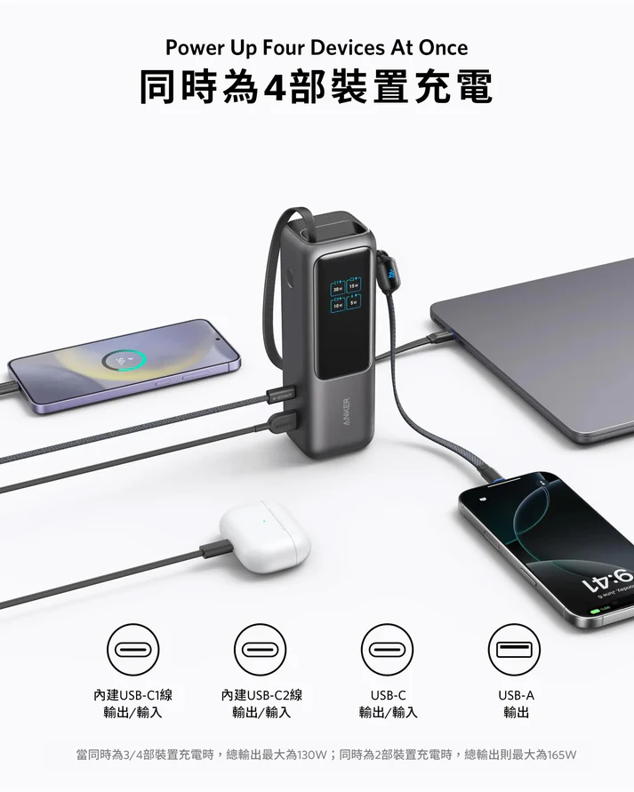 Anker Power Bank (25K, 165W, Built-In and Retractable Cables) 100W PD 行動電源 A1695 (CCC認證）- 香港行貨-DIGIBAL ONLINE