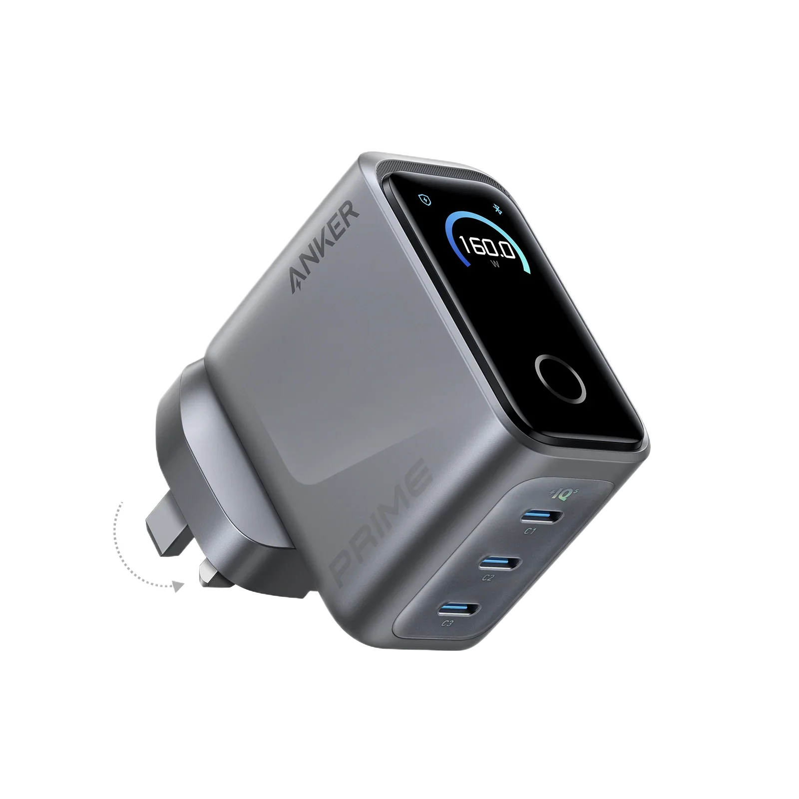 Anker Prime Charger (160W, 3 Ports, Smart Display) 140W USB-C 3輸出牆插充電器 [香港ANKR 18個月保養]