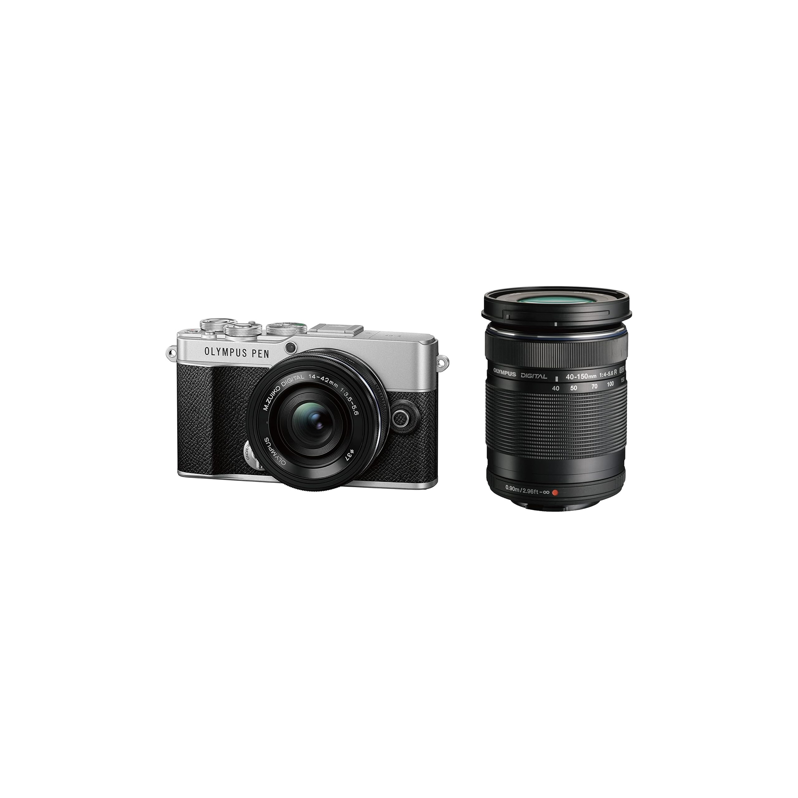 OLYMPUS OM SYSTEM PEN E-P7 Digital Camera + 14-42mm f/3.5-5.6 + 40-150mm F4.0-5.6 R Lens (Silver) 平行進口