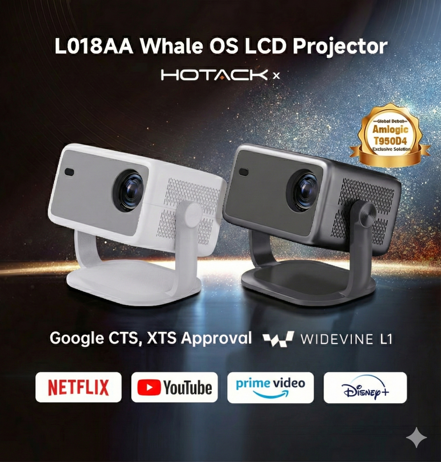 DIGIBAL X HOTACK N4W L018AA (白色) 1080P FHD 全高清投影機 [香港行貨] | Netflix 授權 | WhaleOS | 320 ANSI | 2000:1 對比