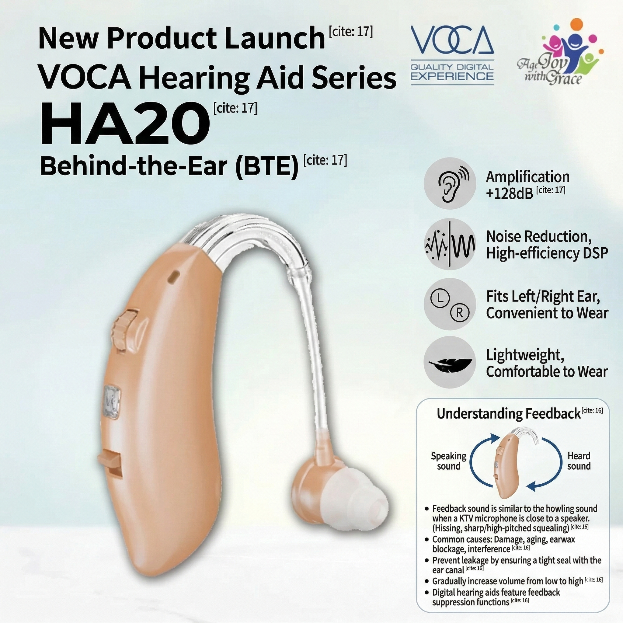 Voca HA20 128DB DSP 助聽器耳塞 米色 (V284) 【香港行貨一年保養】