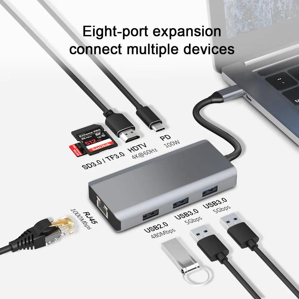DIGIBAL 8 in 1 100WPD USB 3.0 HDMI 4K@60HZ多功能集線器 [香港行貨]-DIGIBAL ONLINE