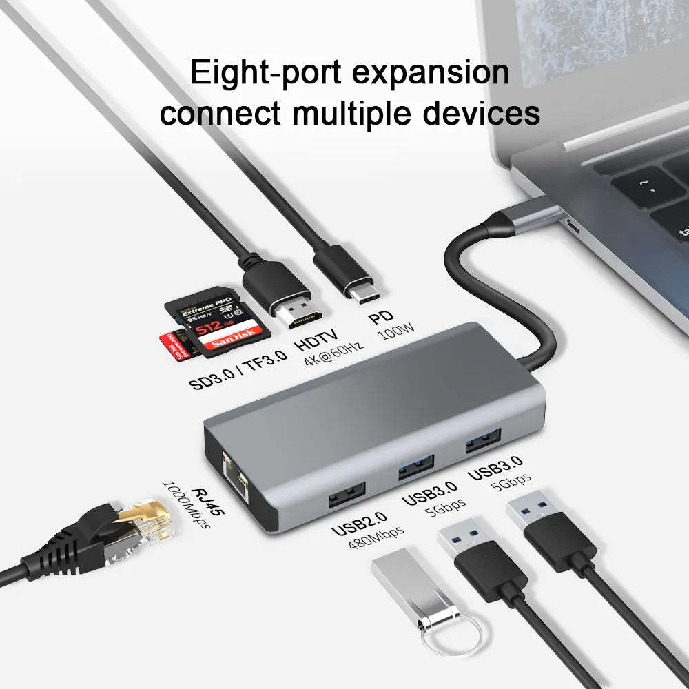 DIGIBAL 8 in 1 100WPD USB 3.0 HDMI 4K@60HZ多功能集線器 [香港行貨]-DIGIBAL ONLINE