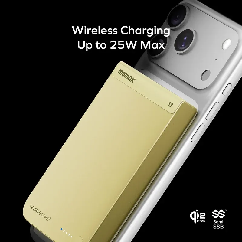 MOMAX 1-Power S.Pass² 10000mAh QI2 25W半固態磁吸流動電源 (CCC 認證) [香港行貨]