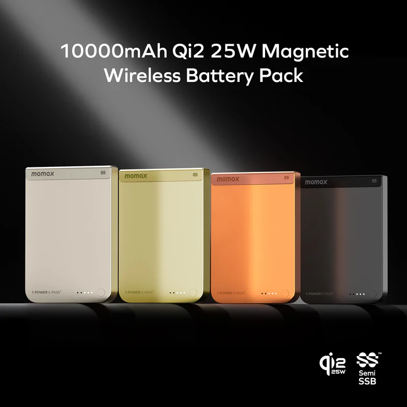 MOMAX 1-Power S.Pass² 10000mAh QI2 25W半固態磁吸流動電源 (CCC 認證) [香港行貨]