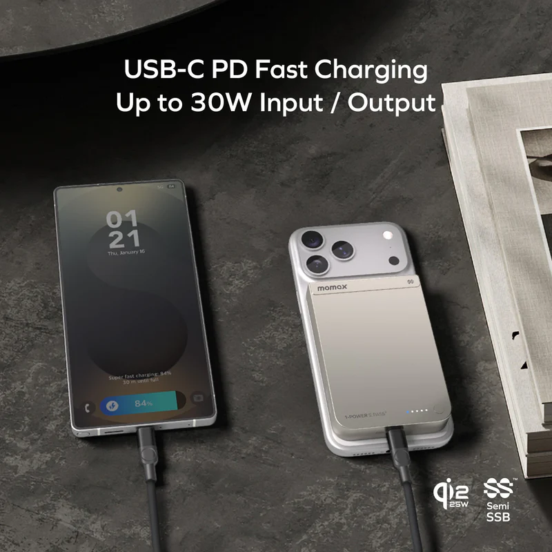 MOMAX 1-Power S.Pass² 10000mAh QI2 25W半固態磁吸流動電源 (CCC 認證) [香港行貨]