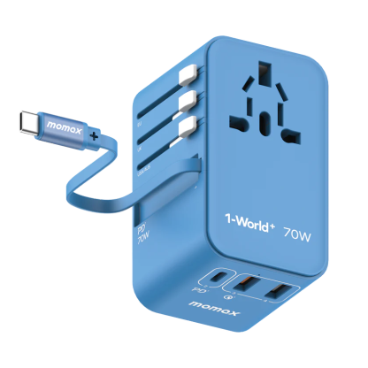 MOMAX 1-World+ 70W GaN 3插口及內置伸縮USB-C充電線旅行插座 [二年保養]-DIGIBAL ONLINE