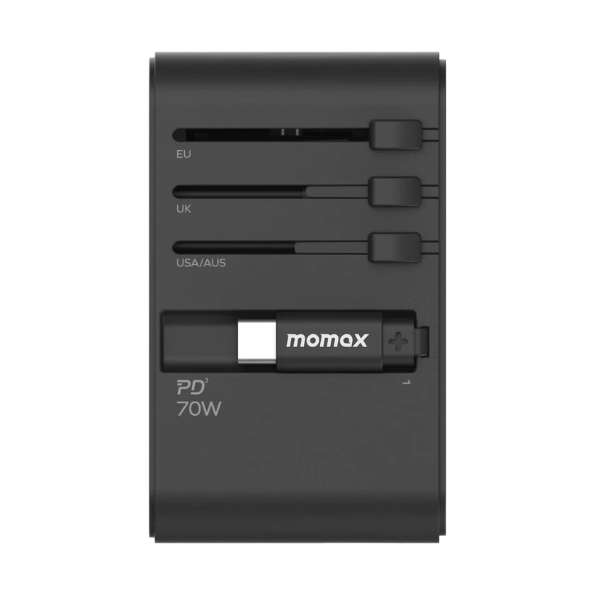 MOMAX 1-World+ 70W GaN 3插口及內置伸縮USB-C充電線旅行插座 [二年保養]-DIGIBAL ONLINE