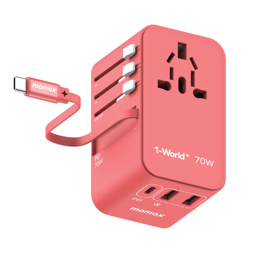 MOMAX 1-World+ 70W GaN 3插口及內置伸縮USB-C充電線旅行插座 [二年保養]-DIGIBAL ONLINE