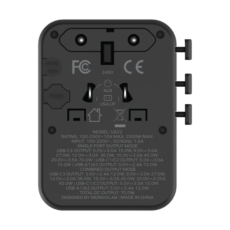 MOMAX 1-WORLD² 70W 雙 AC 五 USB GaN 全球轉換插座 [香港行貨]-DIGIBAL ONLINE