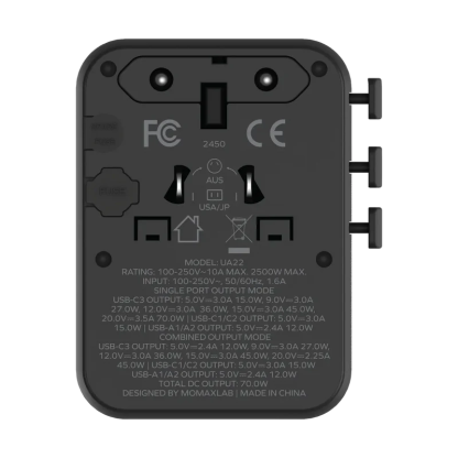 MOMAX 1-WORLD² 70W 雙 AC 五 USB GaN 全球轉換插座 [香港行貨]-DIGIBAL ONLINE