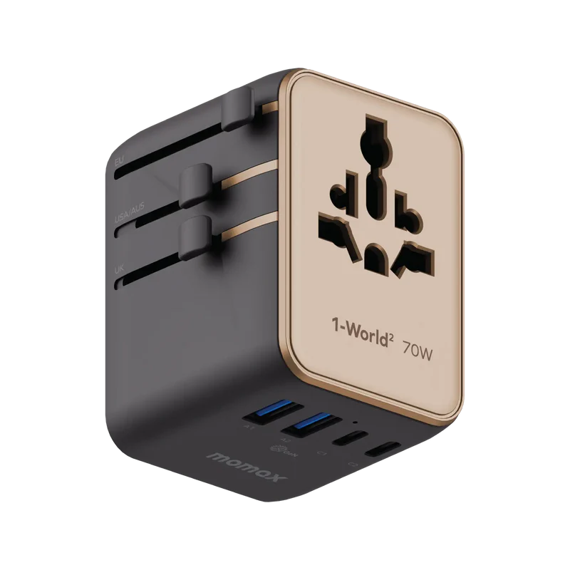 MOMAX 1-WORLD² 70W 雙 AC 五 USB GaN 全球轉換插座 [香港行貨]-DIGIBAL ONLINE