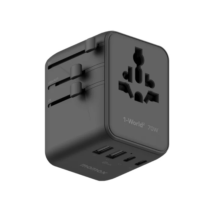 MOMAX 1-WORLD² 70W 雙 AC 五 USB GaN 全球轉換插座 [香港行貨]-DIGIBAL ONLINE