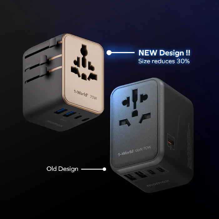 MOMAX 1-WORLD² 70W 雙 AC 五 USB GaN 全球轉換插座 [香港行貨]-DIGIBAL ONLINE