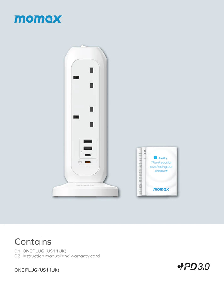 MOMAX ONEPLUG PD20W 2A2C 11位直立拖板 [香港行貨]-DIGIBAL ONLINE