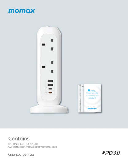 MOMAX ONEPLUG PD20W 2A2C 11位直立拖板 [香港行貨]-DIGIBAL ONLINE