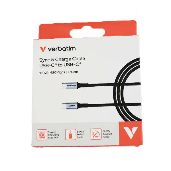 VERBATIM SYNC & CHARGE USB C TO USB C 100W 120 CM (31846)【原裝行貨】-DIGIBAL ONLINE