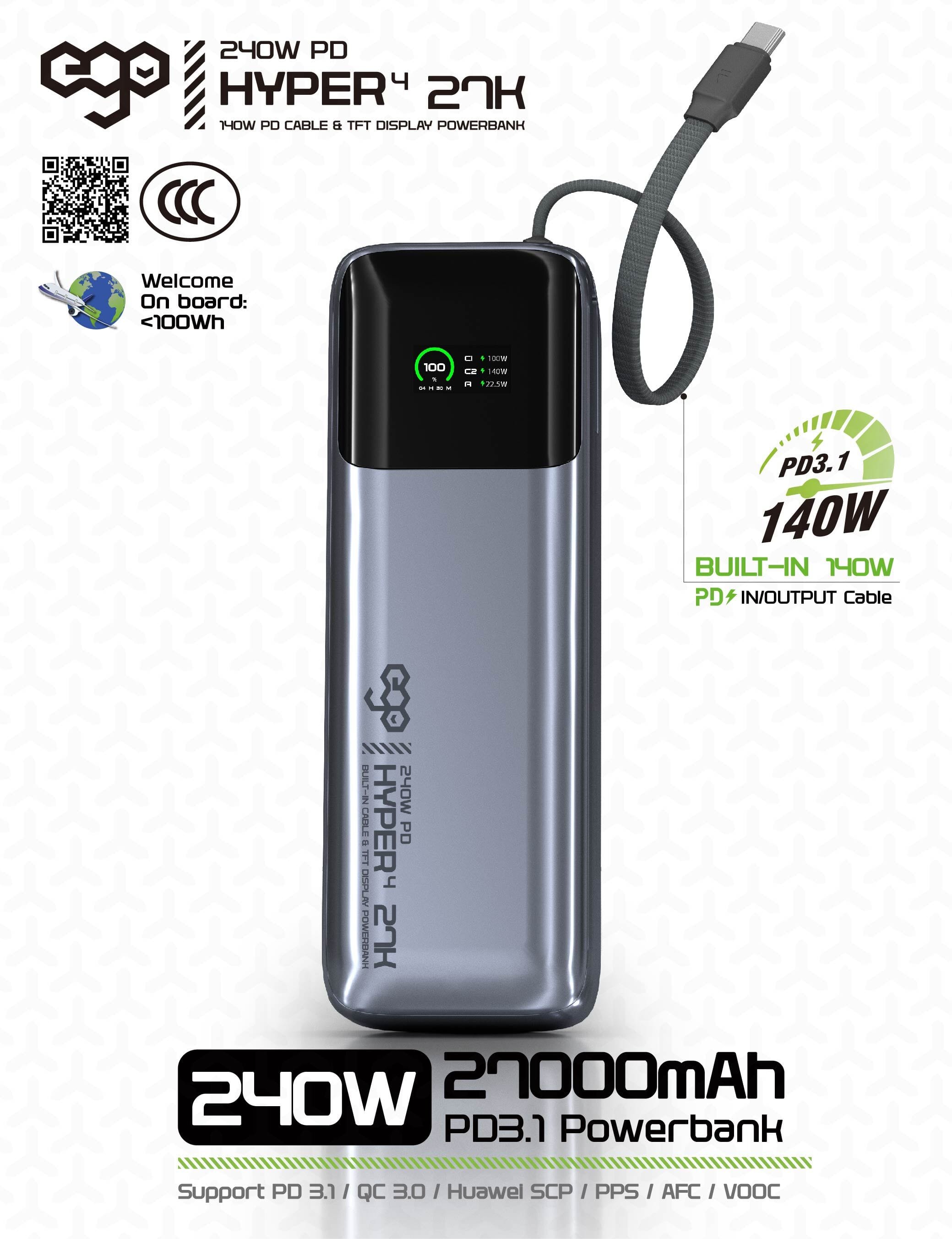 Hyper4 27K @240W built-in cable external power product details